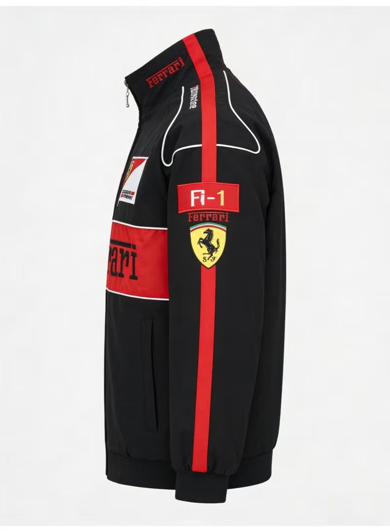 اف 1 جاكيت سباق فورمولا 1 x بوما - أسود بتصميم مستوحى من حلبات السباق، بشعارات مطرزة، مصنوع من قماش مقاوم للرياح، مناسب للإطلالات اليومية والأنشطة الخارجية. - Image 4